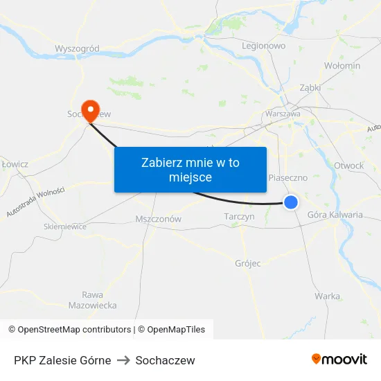 PKP Zalesie Górne to Sochaczew map