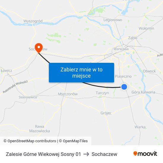 Zalesie Górne Wiekowej Sosny 01 to Sochaczew map