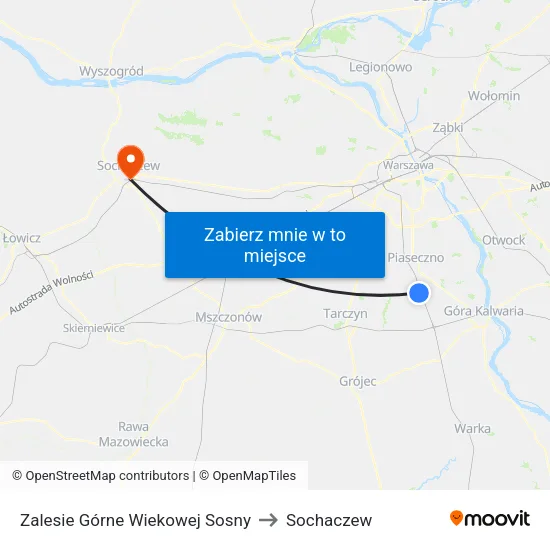 Zalesie Górne Wiekowej Sosny to Sochaczew map