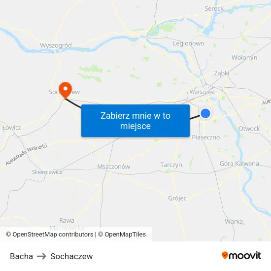 Bacha to Sochaczew map