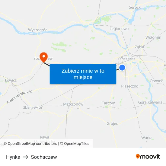 Hynka to Sochaczew map