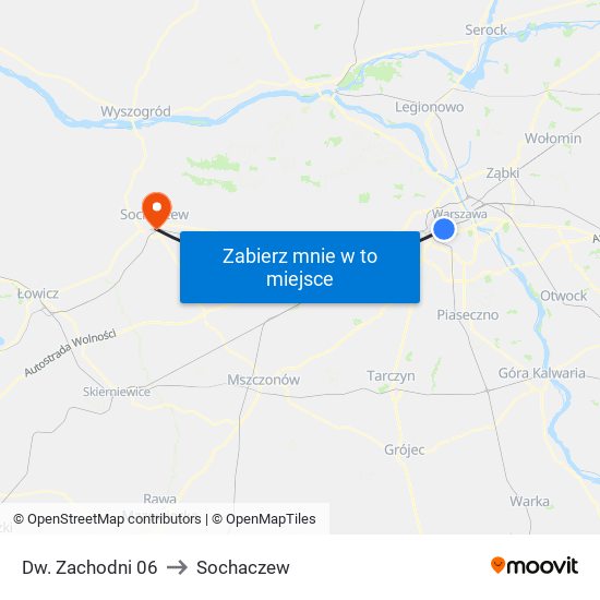 Dw. Zachodni to Sochaczew map