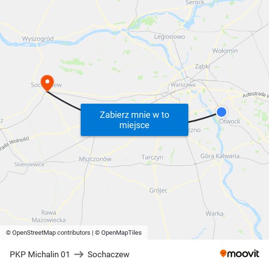 PKP Michalin 01 to Sochaczew map