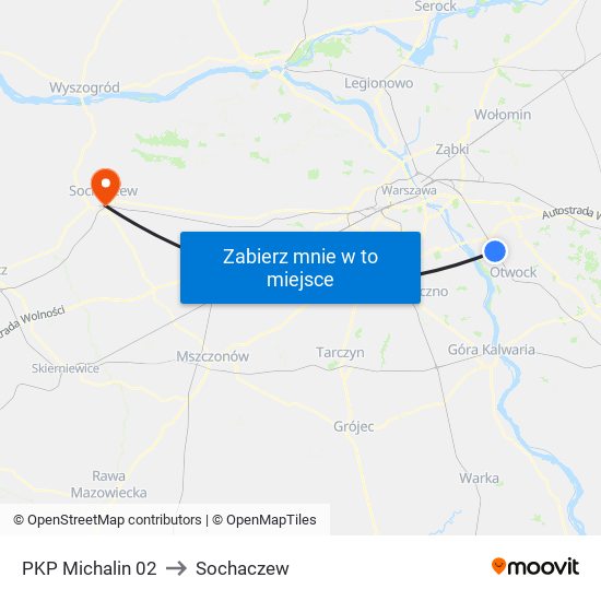 PKP Michalin to Sochaczew map