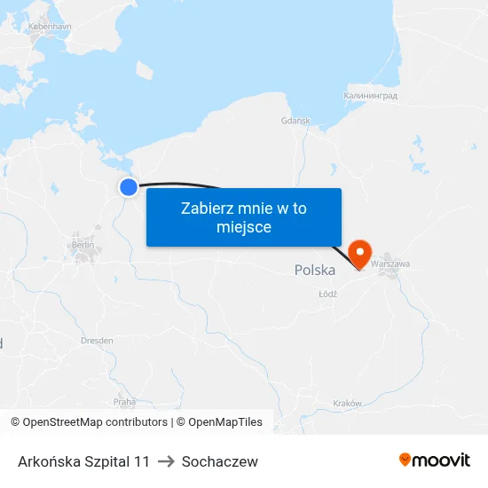 Arkońska Szpital 11 to Sochaczew map
