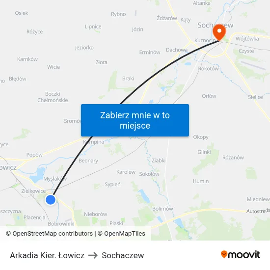 Arkadia Kier. Łowicz to Sochaczew map
