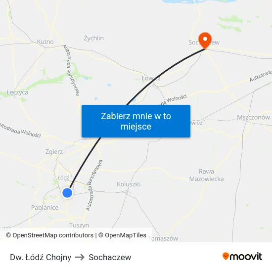 Dw. Łódź Chojny to Sochaczew map