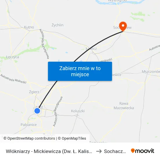 Włókniarzy - Mickiewicza (Dw. Ł. Kaliska) to Sochaczew map