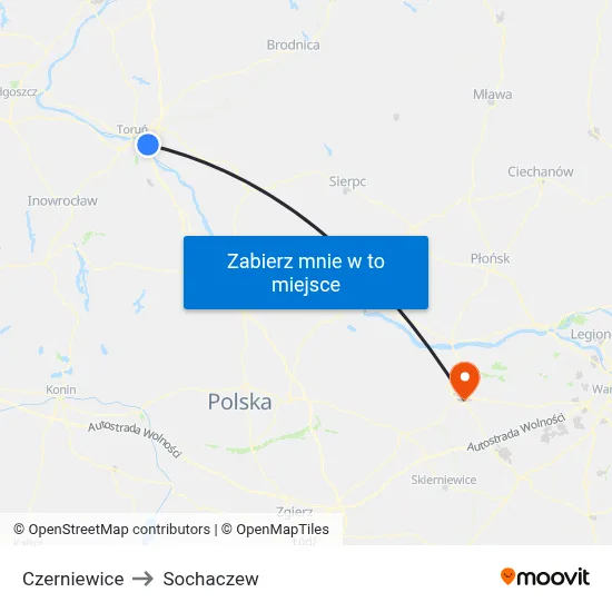 Czerniewice to Sochaczew map