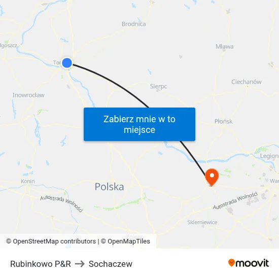 Rubinkowo P&R to Sochaczew map