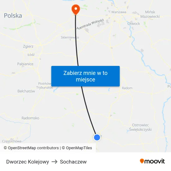 Dworzec Kolejowy to Sochaczew map