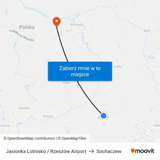 Jasionka Lotnisko / Rzeszów Airport to Sochaczew map