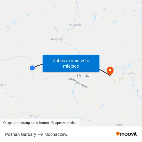 Poznań Garbary to Sochaczew map