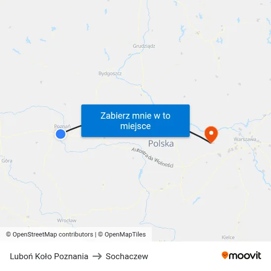 Luboń Koło Poznania to Sochaczew map