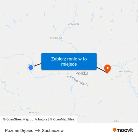 Poznań Dębiec to Sochaczew map