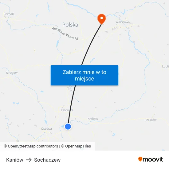 Kaniów to Sochaczew map
