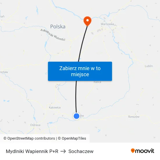 Mydlniki Wapiennik P+R to Sochaczew map