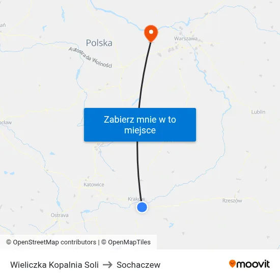 Wieliczka Kopalnia Soli to Sochaczew map