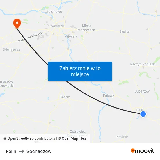 Felin to Sochaczew map