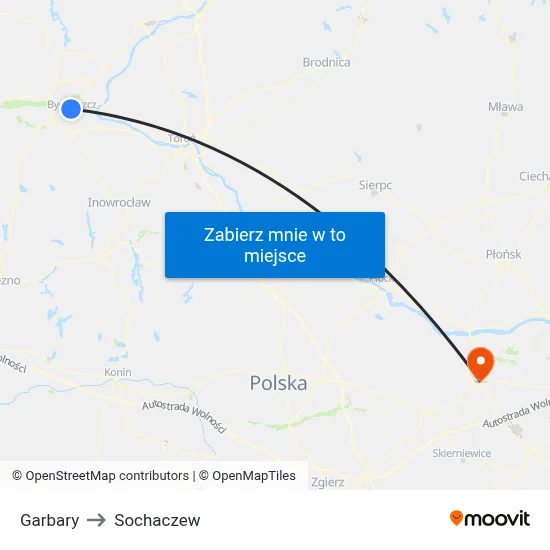 Garbary to Sochaczew map