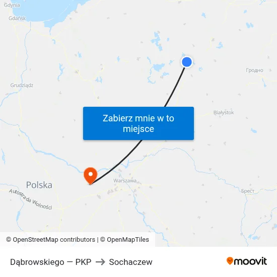 Dąbrowskiego — PKP to Sochaczew map