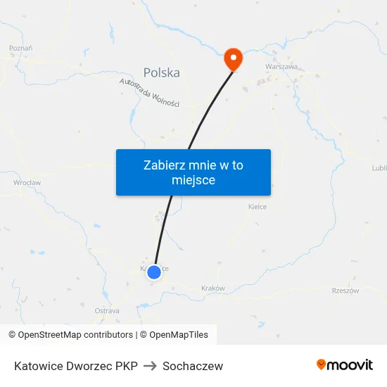Katowice Dworzec PKP to Sochaczew map