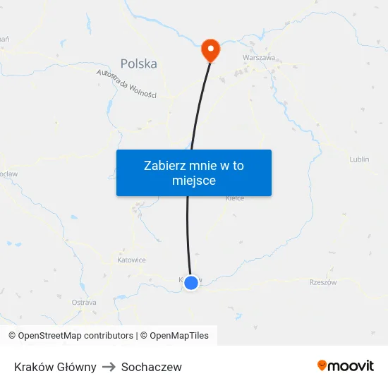 Kraków Główny to Sochaczew map