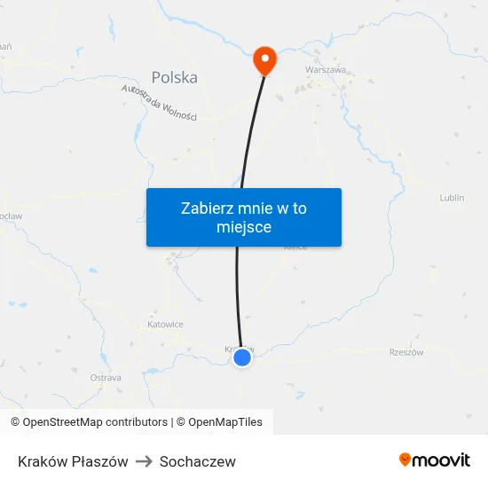 Kraków Płaszów to Sochaczew map
