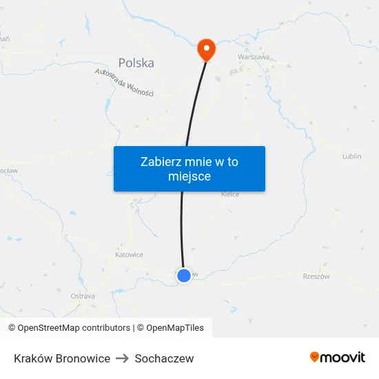 Kraków Bronowice to Sochaczew map