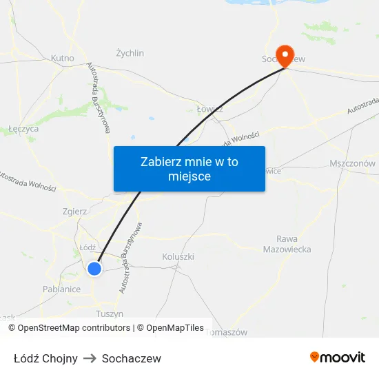 Łódź Chojny to Sochaczew map