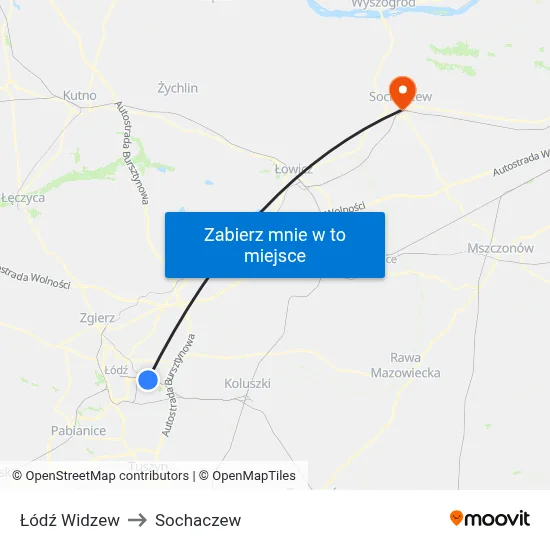 Łódź Widzew to Sochaczew map