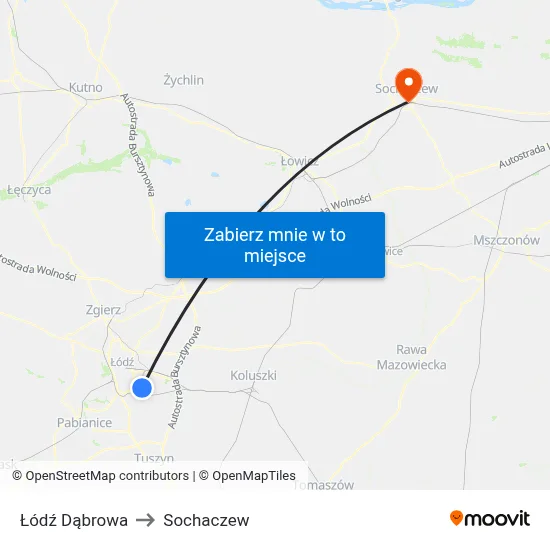 Łódź Dąbrowa to Sochaczew map