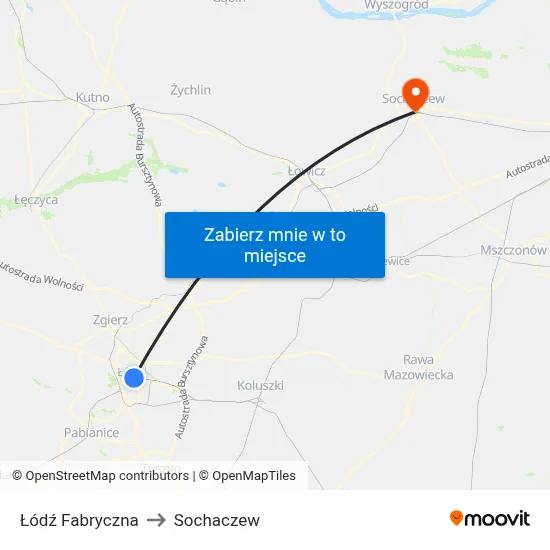 Łódź Fabryczna to Sochaczew map