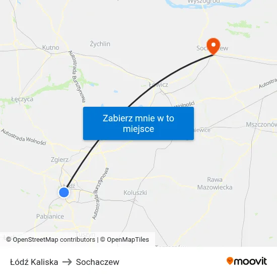 Łódź Kaliska to Sochaczew map