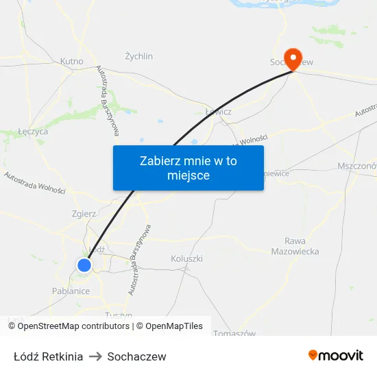 Łódź Retkinia to Sochaczew map