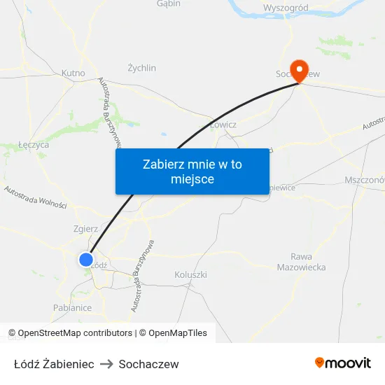 Łódź Żabieniec to Sochaczew map