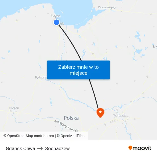 Gdańsk Oliwa to Sochaczew map