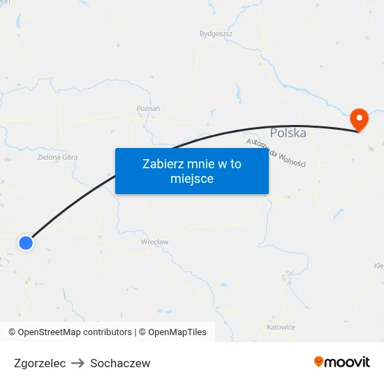 Zgorzelec to Sochaczew map