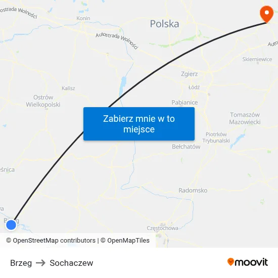 Brzeg to Sochaczew map