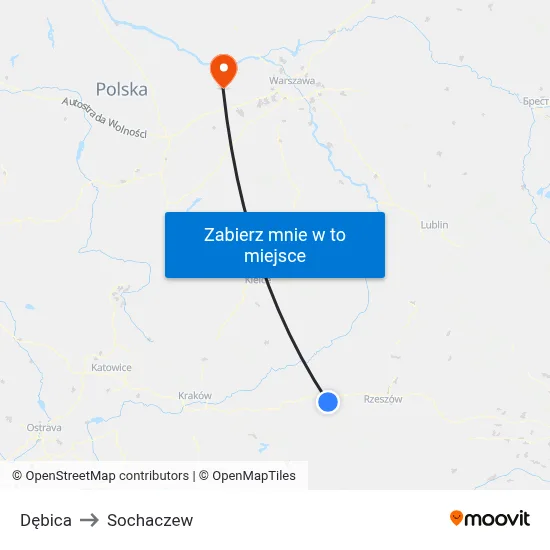 Dębica to Sochaczew map