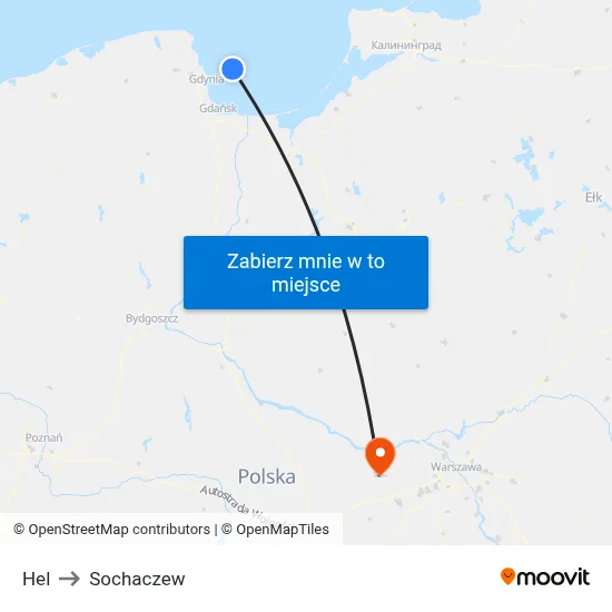 Hel to Sochaczew map