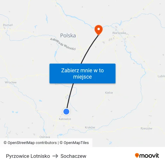 Pyrzowice Lotnisko to Sochaczew map