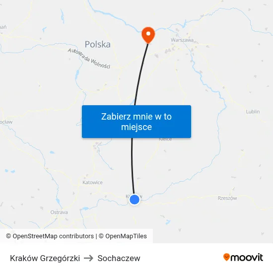 Kraków Grzegórzki to Sochaczew map