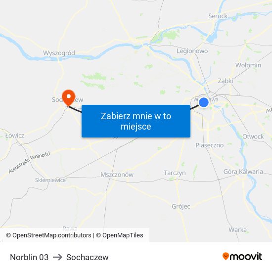 Norblin to Sochaczew map