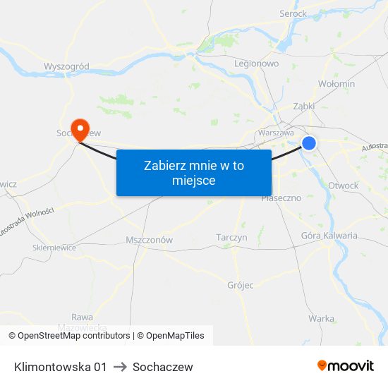 Klimontowska 01 to Sochaczew map