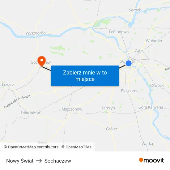 Nowy Świat to Sochaczew map