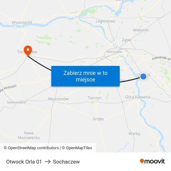 Otwock Orla to Sochaczew map