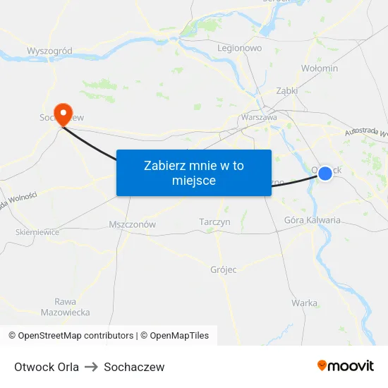 Otwock Orla to Sochaczew map