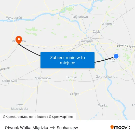 Otwock Wólka Mlądzka to Sochaczew map