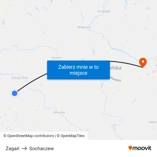 Żagań to Sochaczew map
